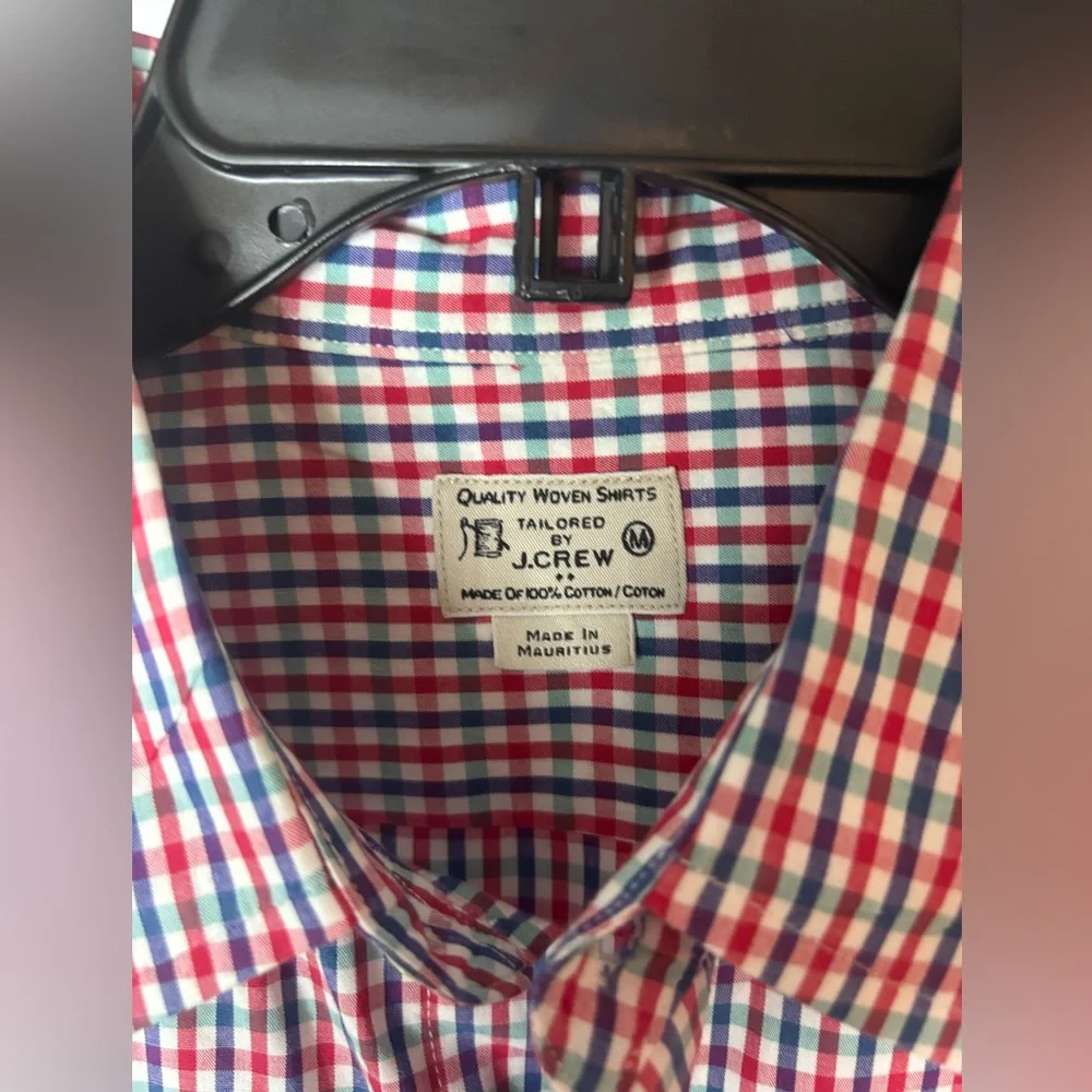 J. Crew Men's Red and Blue Checkered Shirt size Medium